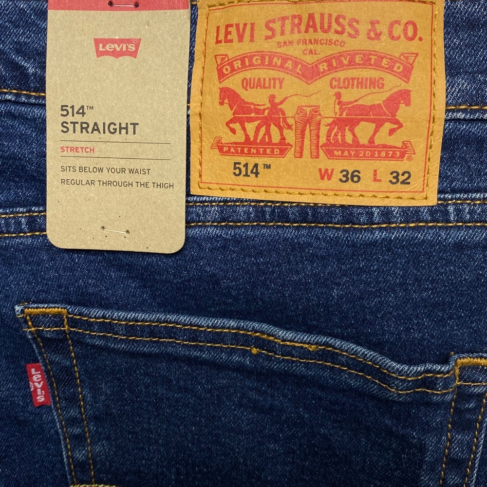 Levis 514 Straight Fit Mens Jeans Dark Wash Denim 36x32 Stretch NWT - Picture 8 of 11